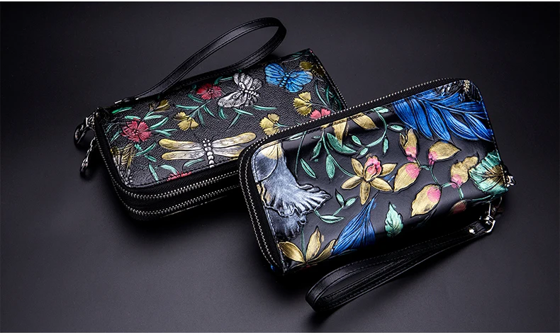 Lomelobo Hand Painted Lady Wallet Long Split Leather Flowers Women Cute Purse Girls Business RFID Card Holder portomonee HPL8349 Details (12)