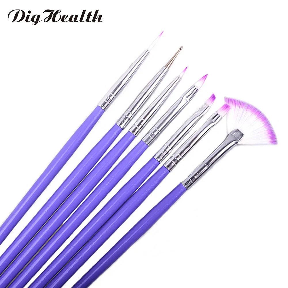 

Dighealth 7 Styles Nail Art Brush Set UV Gel Polish Designs Purple Acrylic Handle Drawing Painting Pen Manicure Nail Art Tool