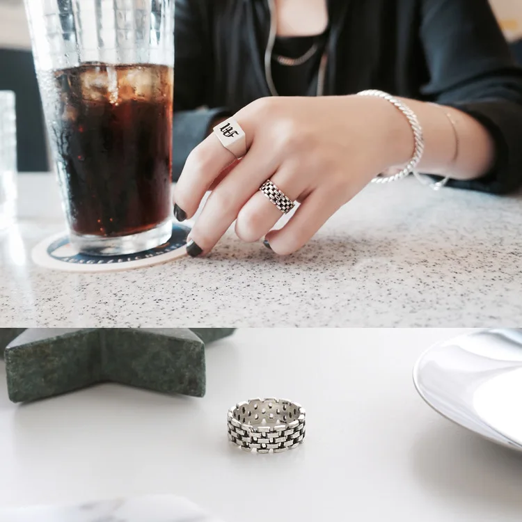 

Genuine 925 Sterling Silver Rings for Women Mesh Geometric Antique Silver Adjustable Ring Allergy Free Minimalist Jewelry