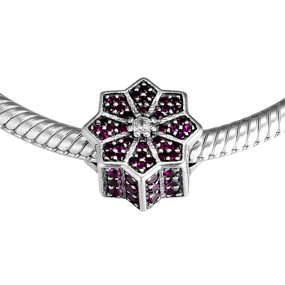 

Beads Poinsettia 100% 925 Sterling Silver Red & Clear CZ Charm Beads for Jewelry Making Fit Charms Bracelets DIY PF540