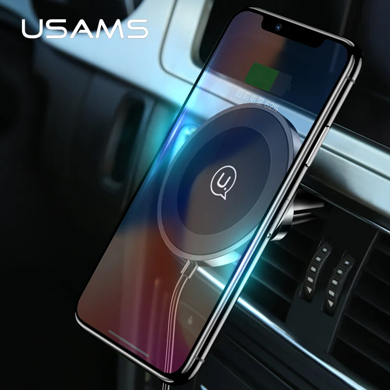 USAMS Magnetic Car Phone Holder Wireless Charger Air Vent holder 10W Fast Charging car holder for iPhoneX Samsung s9 s8 note 9 8
