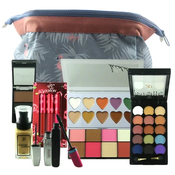 

ZD 9PCS Makeup Set Blusher Bronzer Eye Shadow Cream Foundation Concealer Lip Gloss Mascara Eyeliner With Cosmeitc Bag Kit FHB09N