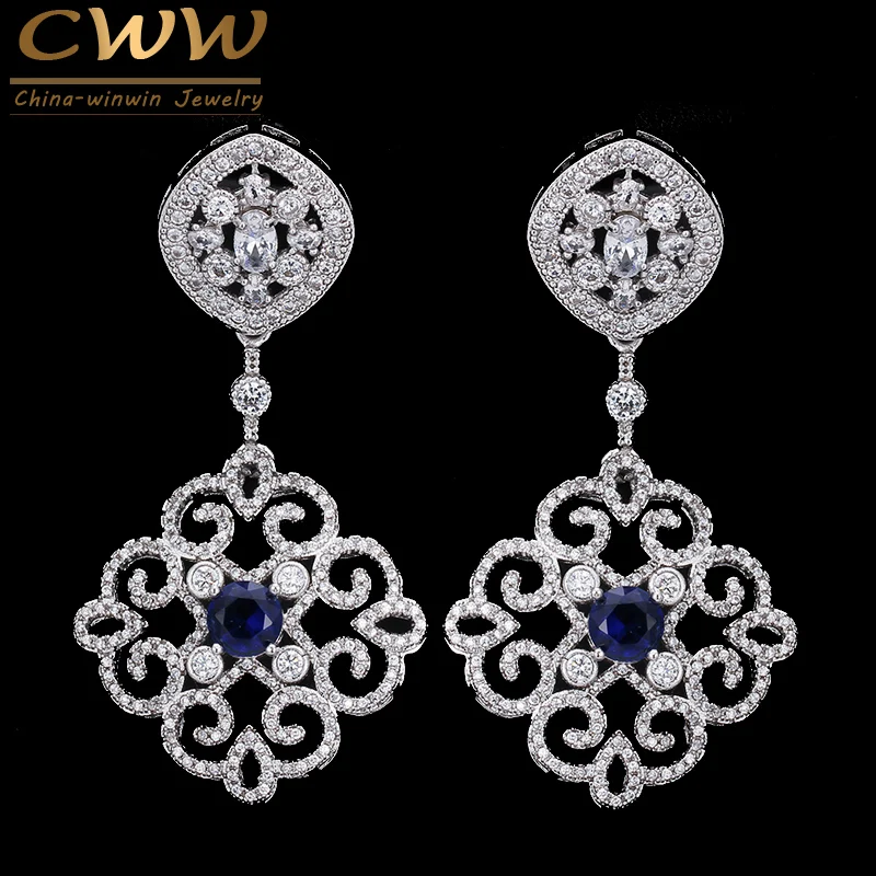 

CWWZircons Brand Vintage Mixed Green Red Blue Cubic Zirconia Crystal Big Long Luxury Earrings for Women Wedding Jewelry CZ236