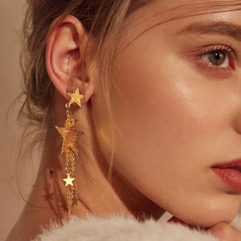 

New Fashion Five-pointed star Angel long Tassel Earrings Geometry Stud Earrings for Women Jewelry Bijoux temperament