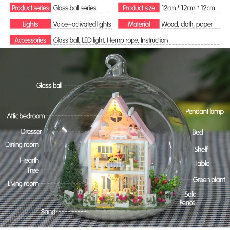 DIY стеклянный деревянный дом 3D миниатюрный сборный Мини Принцесса Романтический