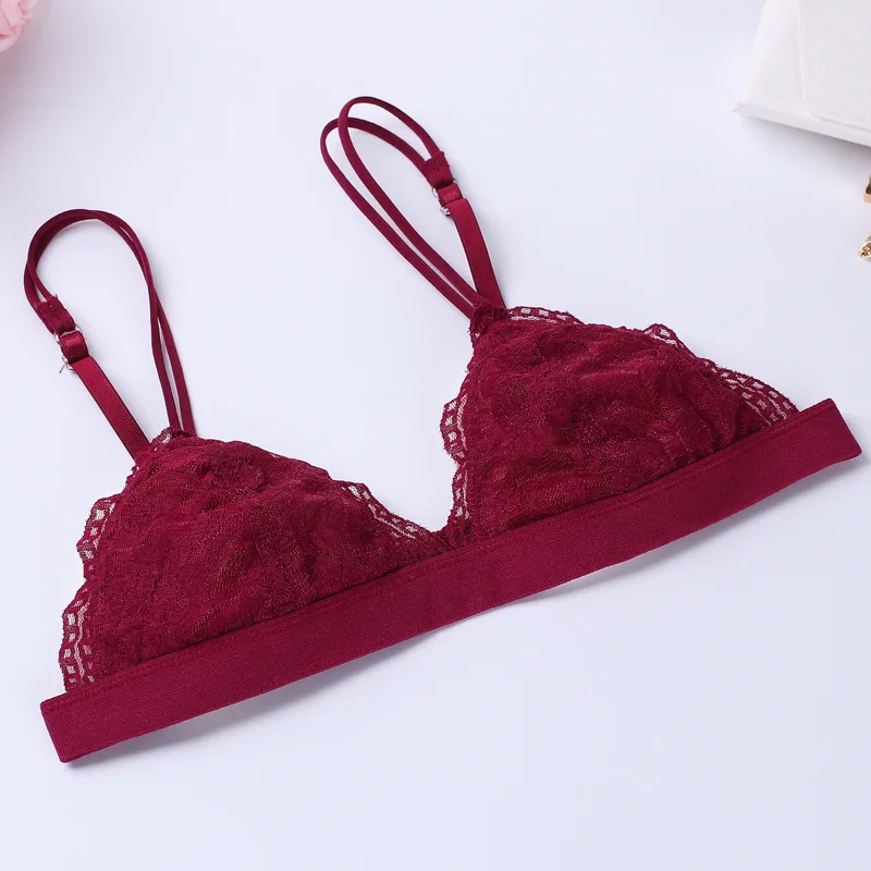 Solid White/Black Bralette Sexy Bra Lace Triangle Bra Women Lingerie Wireless Women Underwear Transparent Push Up bras invisible - Цвет: Wine Red