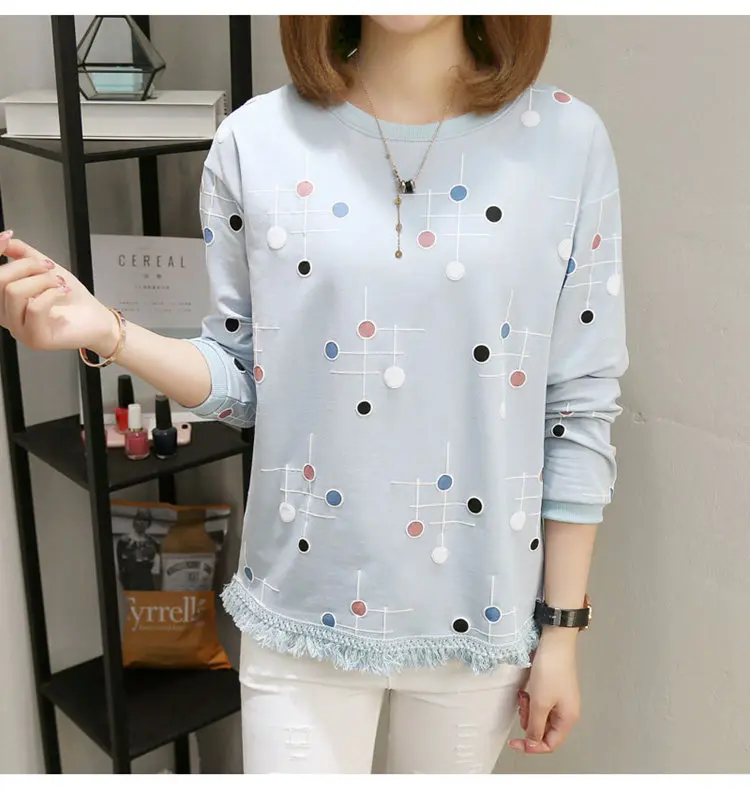 2019 Autumn Women Tops Tees Fashion Print Tshirt Femme T-shirt Ladies Long Sleeve Cotton T-shirts Bottom Tassel Poleras Mujer (6)
