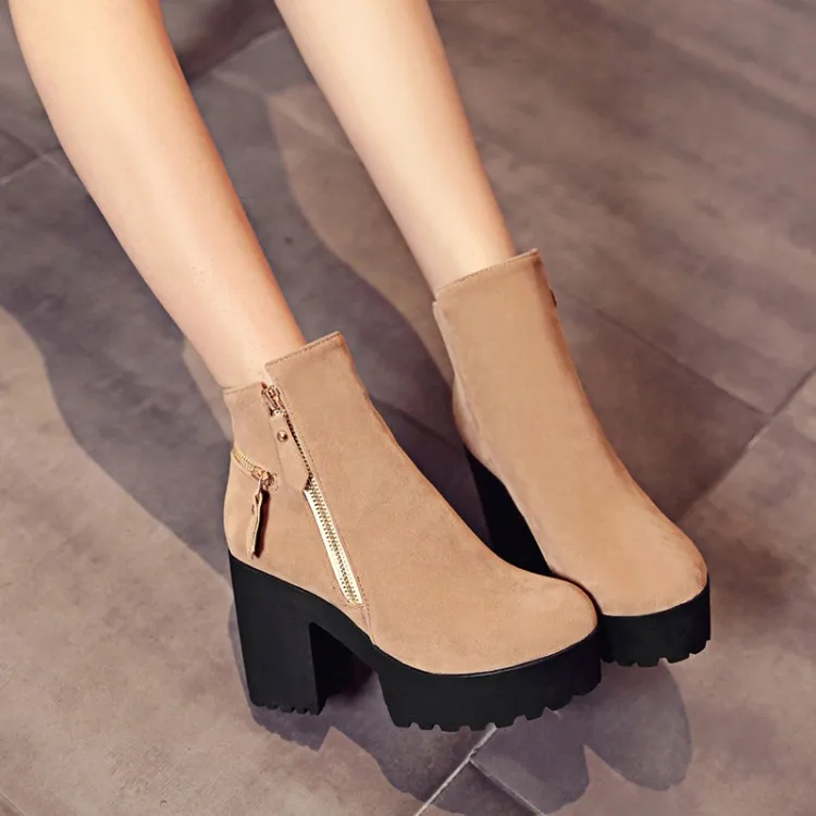 

Hot-selling fashion thick heel high-heeled shoes side zipper scrub female boots plus size shoes small yards shoes boots