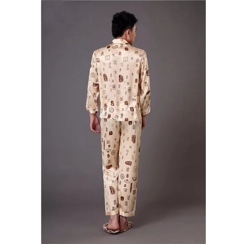 Пижамный комплект мужской из искусственного шелка размеры S M L XL XXL XXXL 011013|mens silk