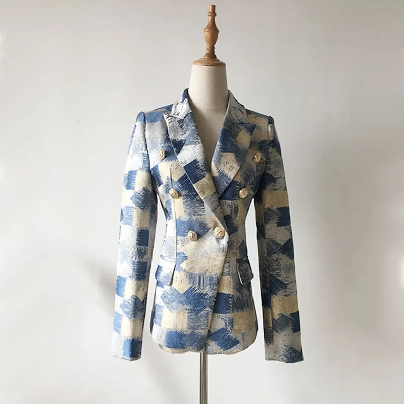 

Plus Size Xxxl Design Slim Quality Blazers Double Breasted Contrast Color Suit Button Fashion Runway Blazers Clothing