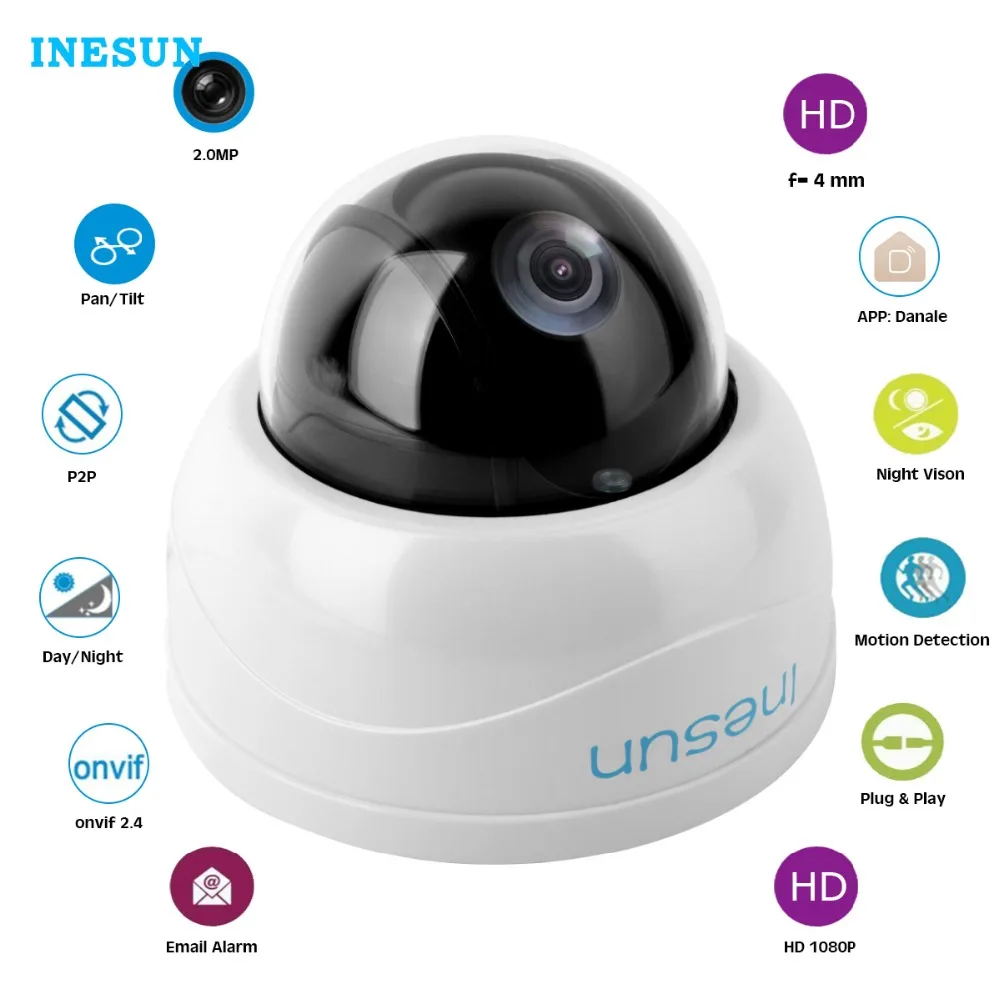 

Inesun 2MP 1080p IP Camera Video Surveillance Home Security Dome Camera Support IR Night vision Motion Detection