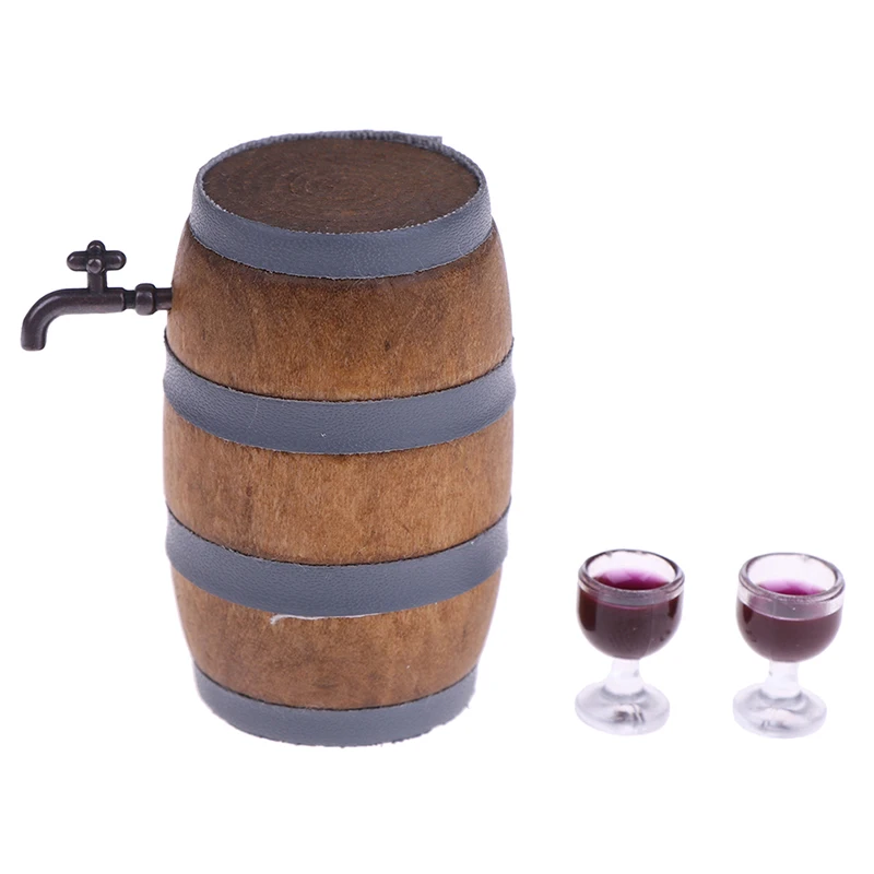 

1:12 Scale Wine Beer Barrel Beer Cask Beer Keg and Wine Glass Set for Dolls House Decoration Accessories Dollhouse Miniature