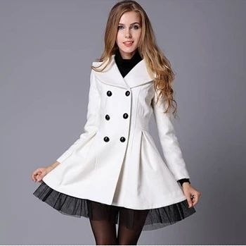 

Winter Coat Women Woolen Overcoat Casual 2018 Winter Twill Net Veil Put On a Large Double-breasted Wool Coat Swing Free Shipping