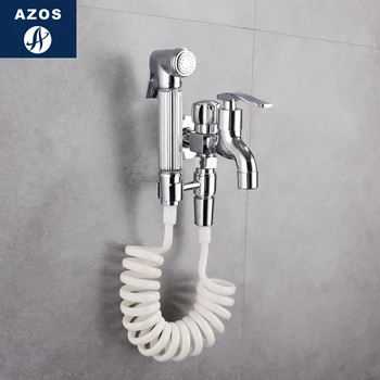

Azos Bidet Faucet Pressurized Sprinkler Head Brass Chrome Cold Water Two Function Toilet Wash Washing Machine Round PJPQ016