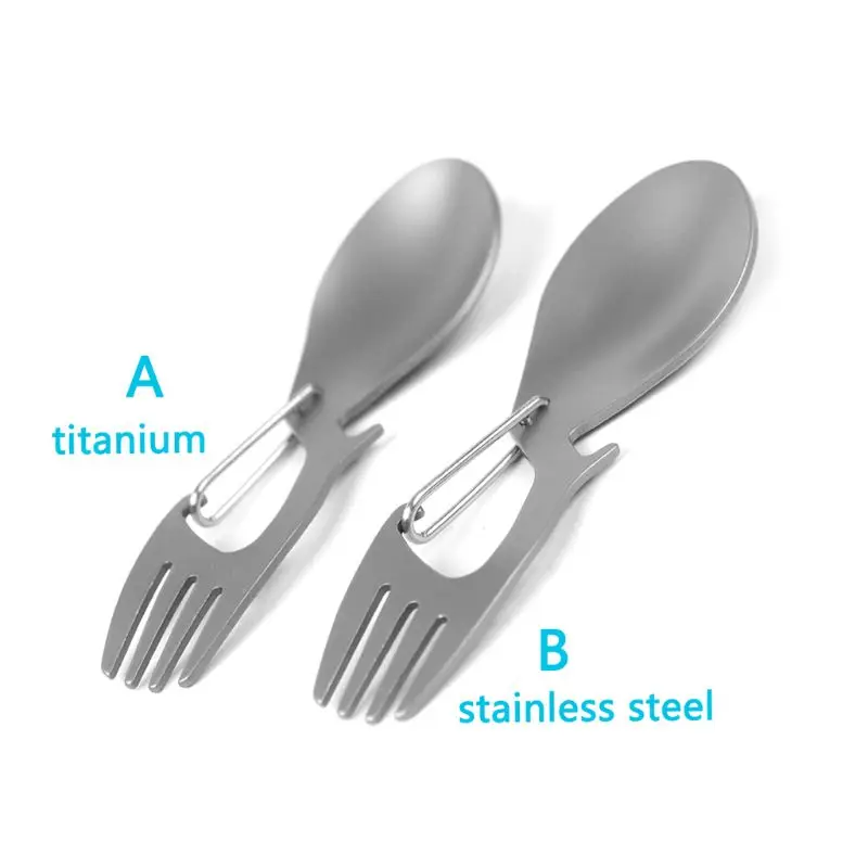 Titanium Camping Tableware Fork Spoon Bottle Opener Outdoor Picnic Hang Buckle