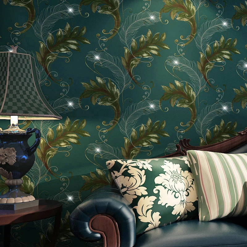 

beibehang Asia peacock feathers Homes Decor Living room Bedroom Damask Flock Wallpaper For Walls Wall paper Rolls papel contact