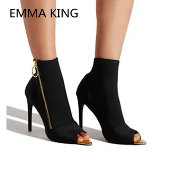 

Fashion Peep Toe Ankle Boots For Women 2019 Summer Gladiator Pumps Shoes Side Zipper Sexy High Heels Ladies Stretch Socks Boots