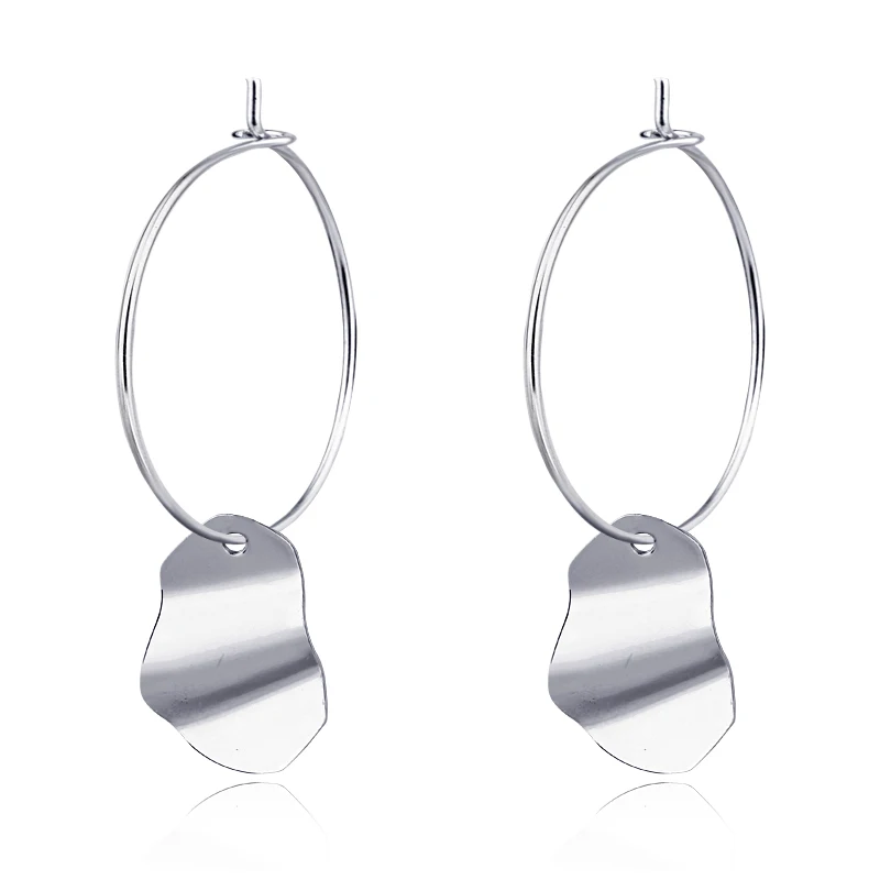 

1pair European Fashion Irregular Wave Pendant Hoop Earrings For Women Personality Silver Gold Color Big Circle Earrings E571-5