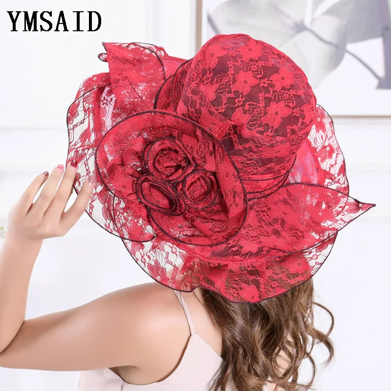 Ymsaid الصيف النساء الدانتيل الكنيسة قبعة مع زهرة طوي واسعة قبعة بحافة الزفاف قبعات حفلات الشاطئ الشمس حماية قبعات Ymsaid الصيف النساء الدانتيل الكنيسة قبعة مع زهرة طوي واسعة قبعة بحافة الزفاف قبعات حفلات الشاطئ الشمس حماية قبعات