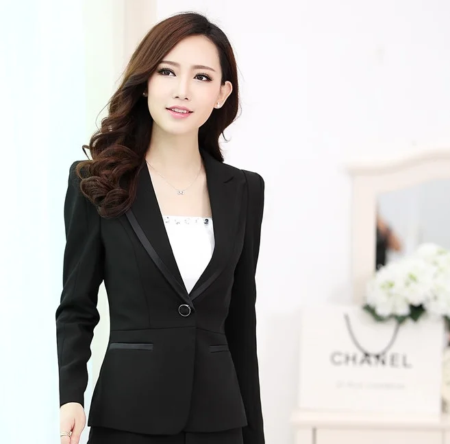 Plus Size Elegant Black Autumn Winter Female Blazer Coat Uniform Style Business Blazers Jackets