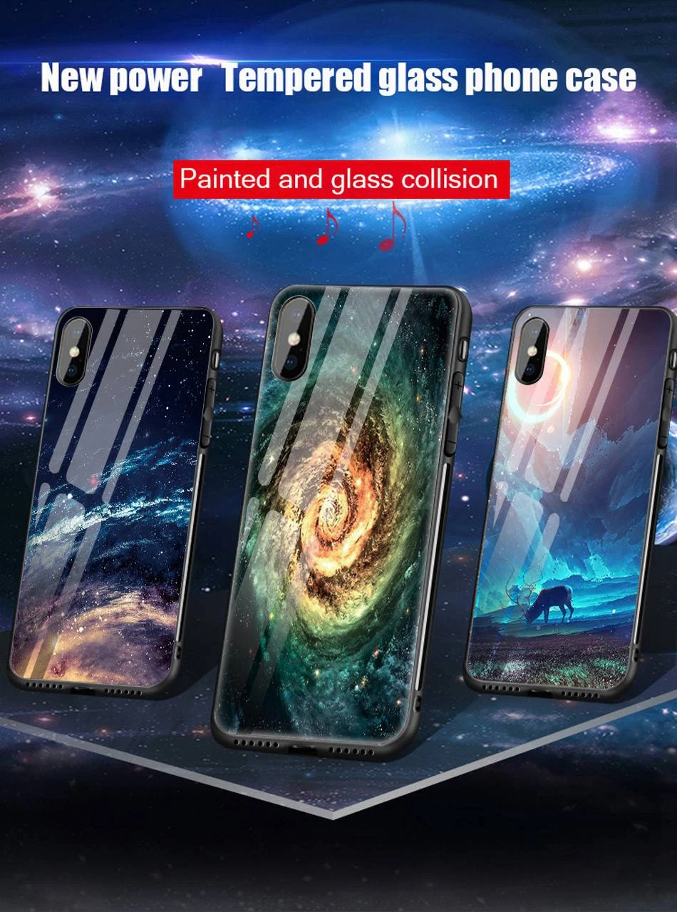 Luxury tempered glass case for iPhone XS Max silicone space patterned phone cover for iPhone XS XR X 8 7 6 6s plus fitted coque  (1)