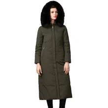 В европейском стиле на осень-зиму женские парки пуховые пальто с лисой Мужская куртка с капюшоном 90% утиный пух леди х-длинная верхняя одежда пальто LF4313