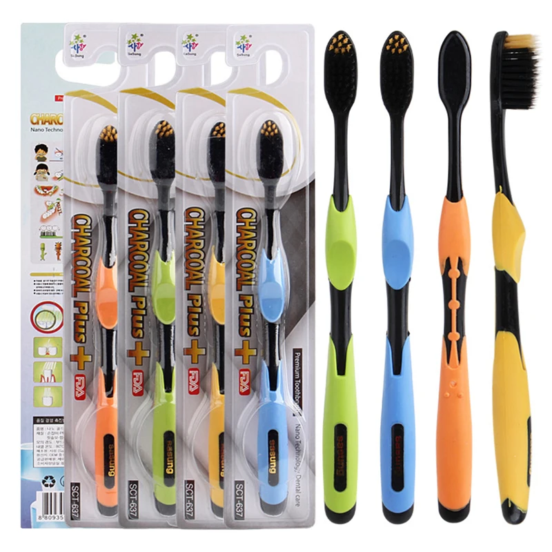 Black Bamboo Toothbrush Charcoal Nano Soft Brishtles Tooth Brush 4 colors randomly delivery