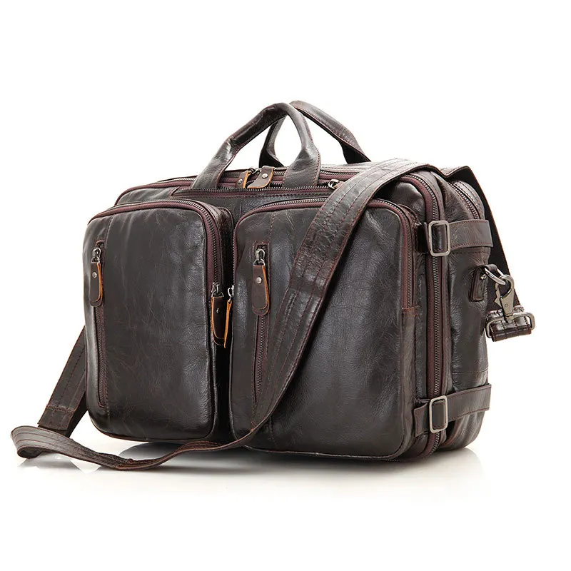 

Vintage Brown Coffee Black Genuine Leather Men Messenger Bags Portfolio Briefcase Male Travel Bags Shoulder Bags M7014