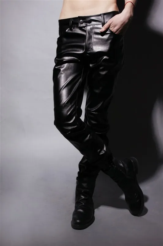 219 осенние мужские модные городские повседневные брюки эластичные lederhosen мужские мотоциклетные узкие брюки из искусственной кожи облегающие черные