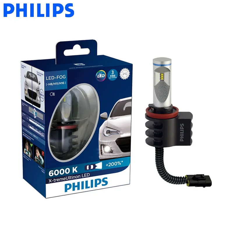 

Philips LED H8 H11 H16 X-treme Ultinon LED Fog Light Auto Lamps 6000K Cool White +200% Brighter AirFlux 12834UNI X2, Pair