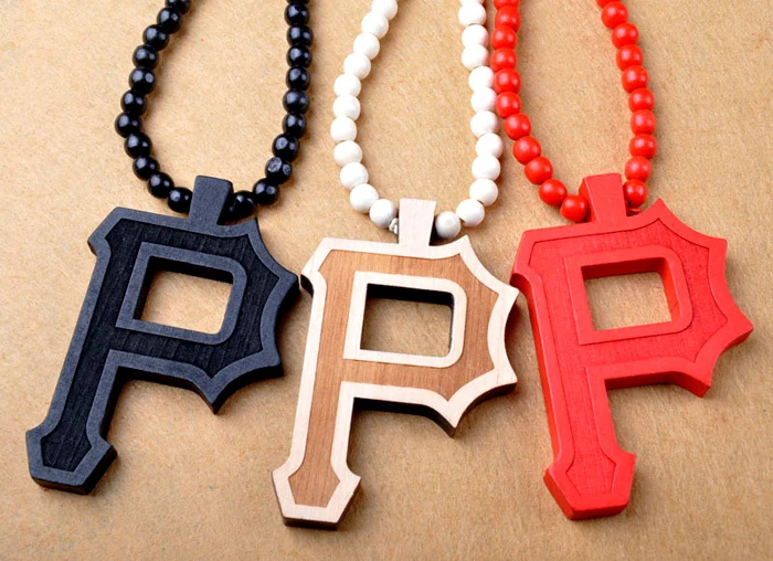 Beli Fashion Colares Bijuterias Hip Hop Kayu Huruf P Liontin Kalung Pria Merek Mewah BoHo Manik Panjang Kalung Wanita Aksesoris Wanita