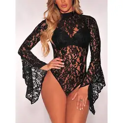 Женская одежда Sexy Plunge водолазка Bodycon кружева пижамы Боди спинки Короткие Ползунки Купальник черный, белый цвет Для женщин комбинезоны