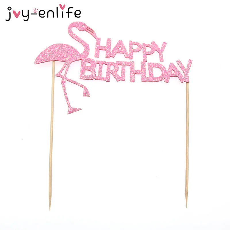 JOY-ENLIFE 1 шт. розовый блеск фламинго "с днем рождения" топперы для капкейков на день рождения декоративный для Бэйби шауэра детская вечеринка