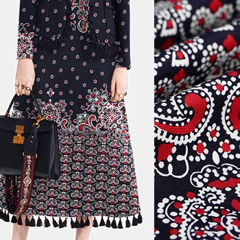 

135*80CM 220G/M Red Traditional Print Dark Blue Cotton Fabric for Spring and Autumn Suit Dress Clothes Jacket E719