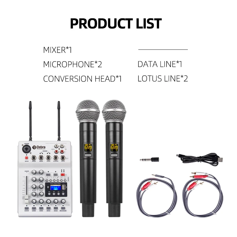 DebraAudio DJ консольный микшер звуковая карта с 2 канала УВЧ беспроводной микрофон для