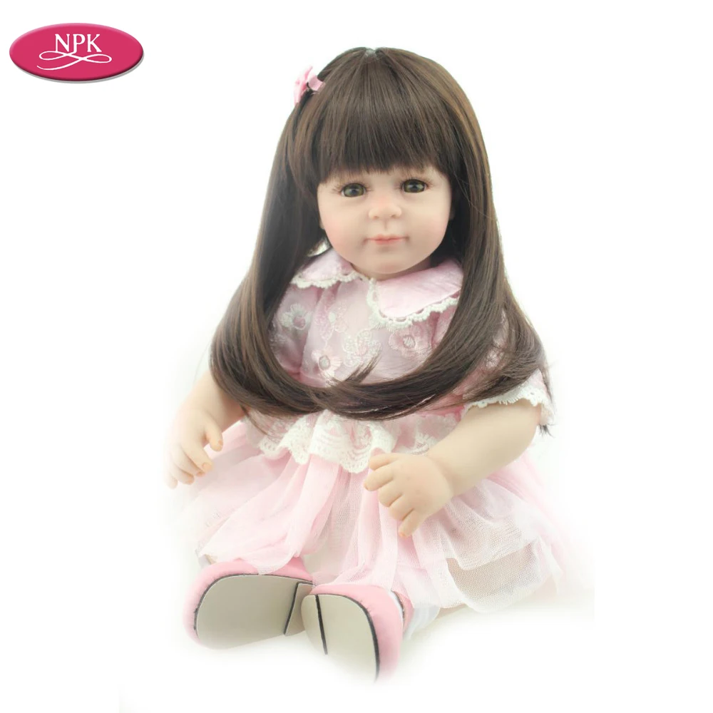 

NPK Long Straight Hair Princess Girl Silicone Doll Reborn Babies Toys Handmade Soft Cloth Body Lifelike Pink Princess Girls Gift