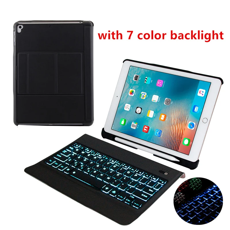 Съемная клавиатура для Apple iPad 9,7 Bluetooth клавиатура чехол для iPad Air 1 2 Роскошный чехол для iPad 5 6 Pro 9,7 подставка - Цвет: Black with backlight