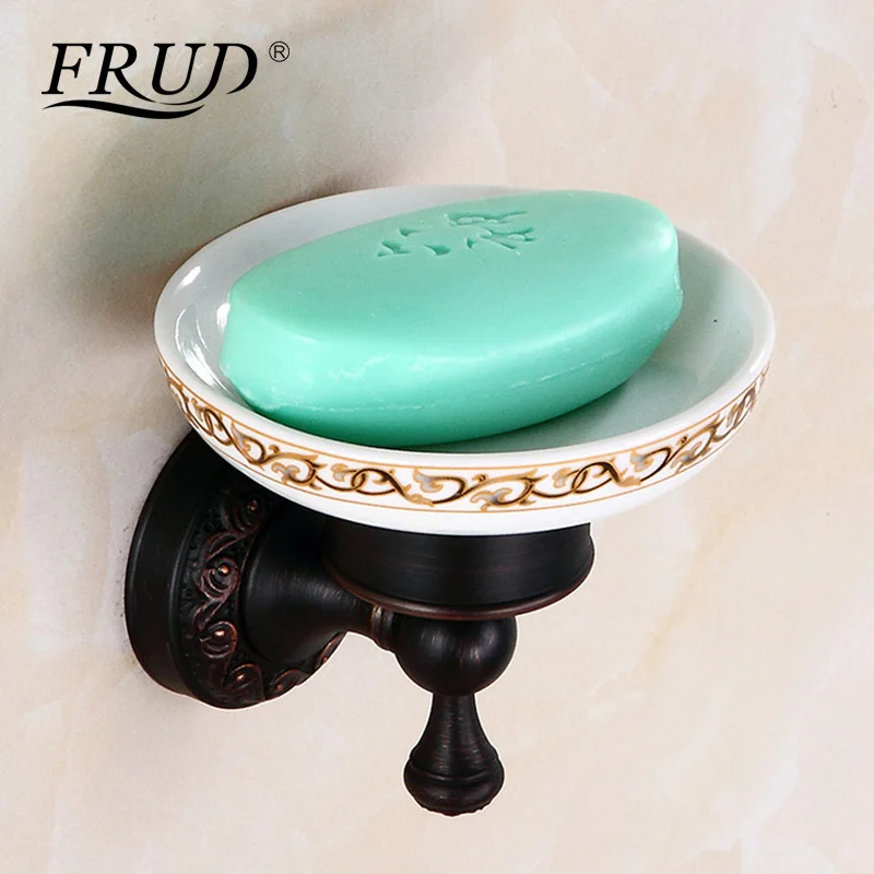 

FRUD Fashion Antique Wall-mounted Soap Dish Soap Holder Pure Copper Bathroom Soap Basket Ceramic Dish Bathroom AccessoriesY18031