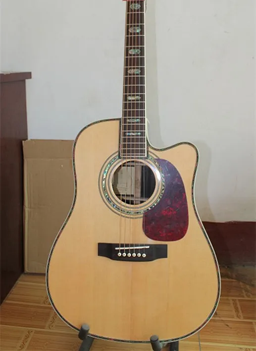 Factory Custom 41'' Cutaway Solid Spurce Top Maple Back Side natutal Acoustic Guitar can add Fishman pickup EQ