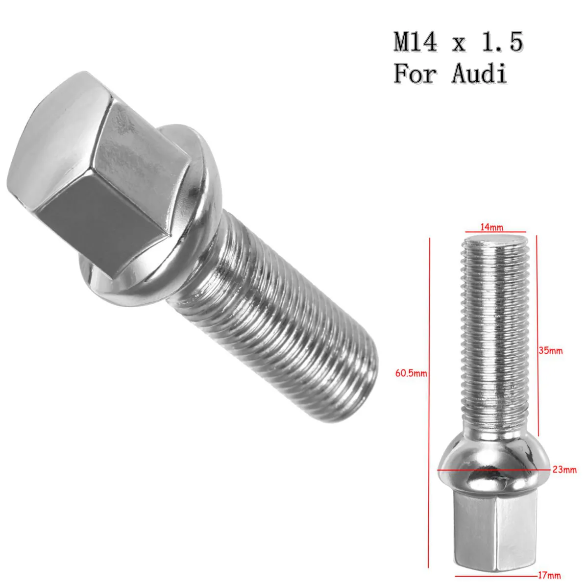 2x M14 x 1,5 35 мм 17 мм серебряные радиус Aolly Колесные гайки Болты резьба Шестигранная для Audi