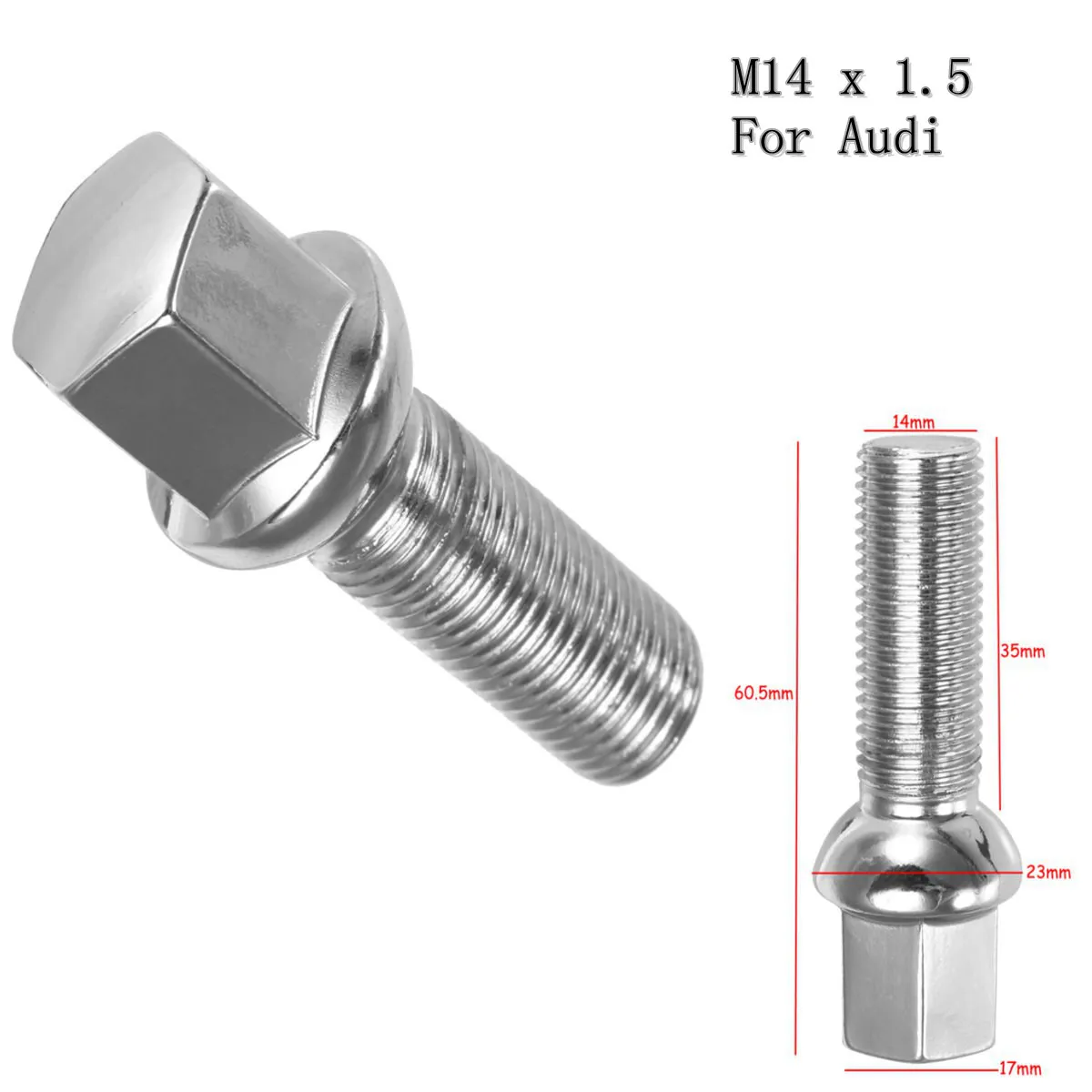 

2x M14 x 1.5 35mm 17mm Silver Radius Aolly Wheel Nuts Bolts Thread Hex For Audi