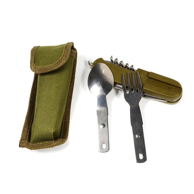 Multipurpose Tableware Stainless Steel Cutlery Multifunctional Tools Knife Spoon Fork Bottle Opener Screwdriver Outdoor Camping