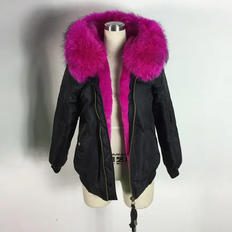 Compare Spring and Winter Hot Red Faux fur inside Bombers Black Bomber Jacket Short Style For Lady