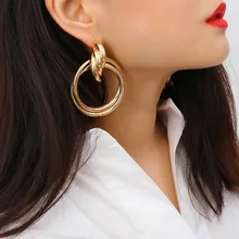 2019 ゴールドシルバーリングイヤリングミニマリストリングイヤリング誇張多彩な中空リングビジネス女性のイヤリング(China)