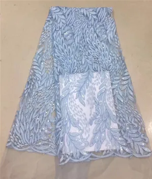 

Glitter lace fabric 450*135CM Blue african lace fabric with sequin high quality sequin fabric for evening wedding dress sewing
