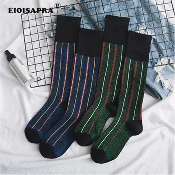 

[EIOISAPRA] Novelty Shining Socks Women Winter Fashion Long Gold Silver Silk Stripes Ankle Socks Female Dress Cotton Short Socks