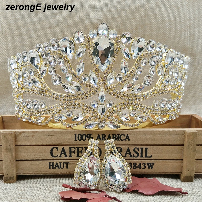 Роскошная Серебряная большая свадебная диадема, повязка на голову+ соответствующие серьги, Хрустальная свадебная корона для торжеств, украшения для волос тиары