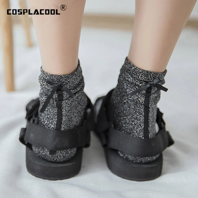 

[COSPLACOOL]Bowknot Shiny Silver Sweet Socks Harajuku Japan Cotton Heap Heap Socks Women Creative Shining Sokken Calcetines