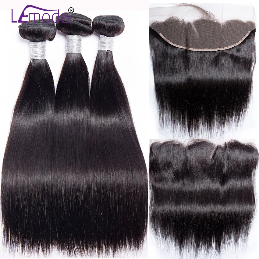 

Peruvian Straight Human Hair Bundles With Frontal Closure LeModa Remy Hair Extensions 13x4 Ear To Ear Frontal With Bundles