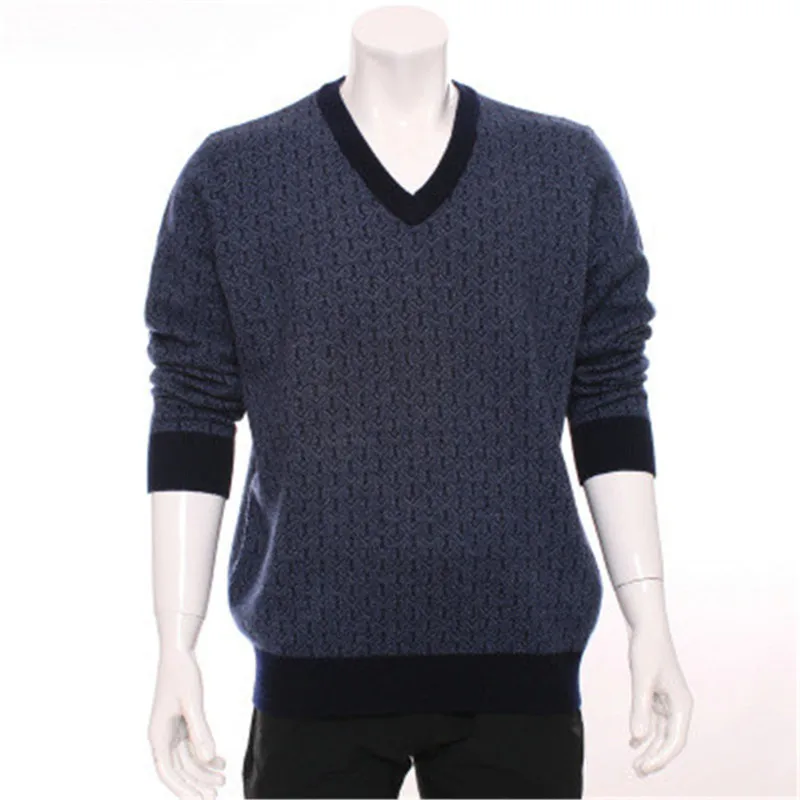  new arrival 100%goat cashmere v-neck knit men fashion dark argyle thick pullover sweater H-straight